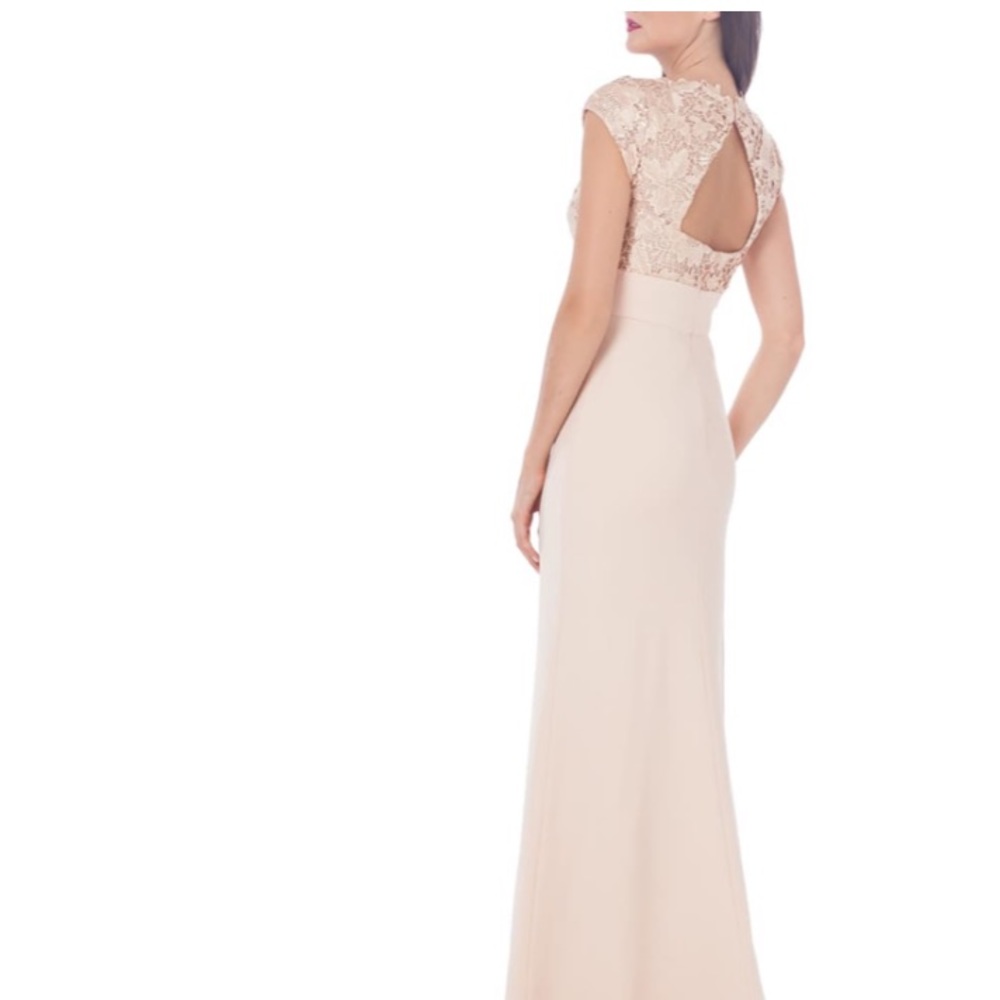 JS collection lace sequins bodice with stretch crape floor length gown - Picture 3 of 11